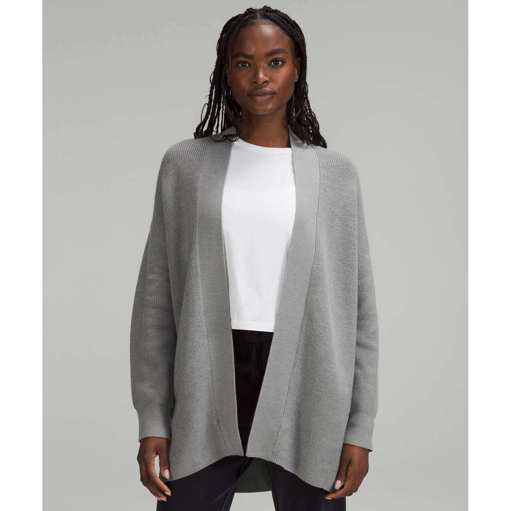 Lululemon Merino Wool-Blend Ribbed Long Wrap Sweater Gull Grey 4